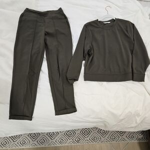 Mango Dark Olive Ankle Pants & Top Set